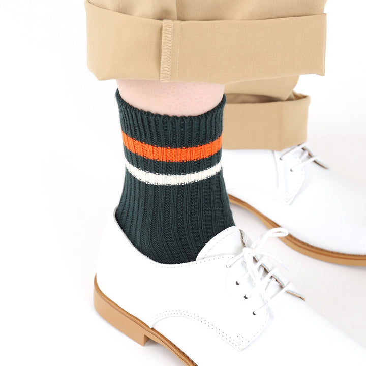 Bicoloure Stripe Ribbed Ankle Socks