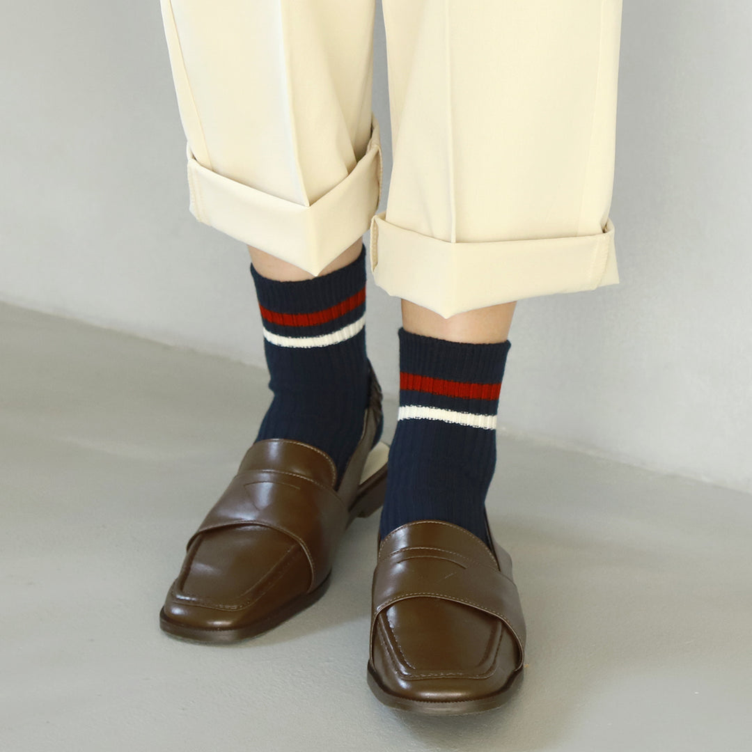 Bicoloure Stripe Ribbed Ankle Socks