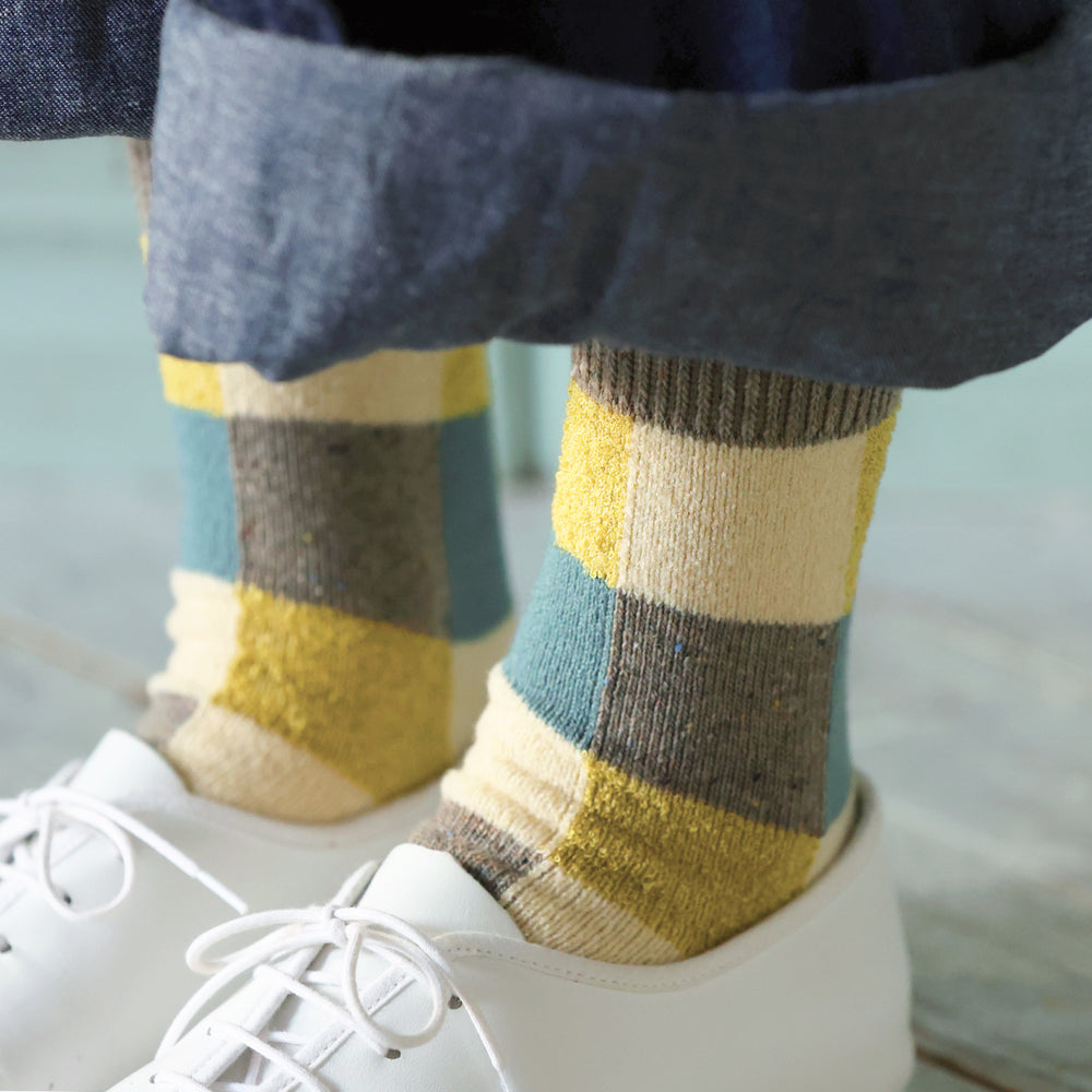 Brown Wool Patchwork Patterned Socks