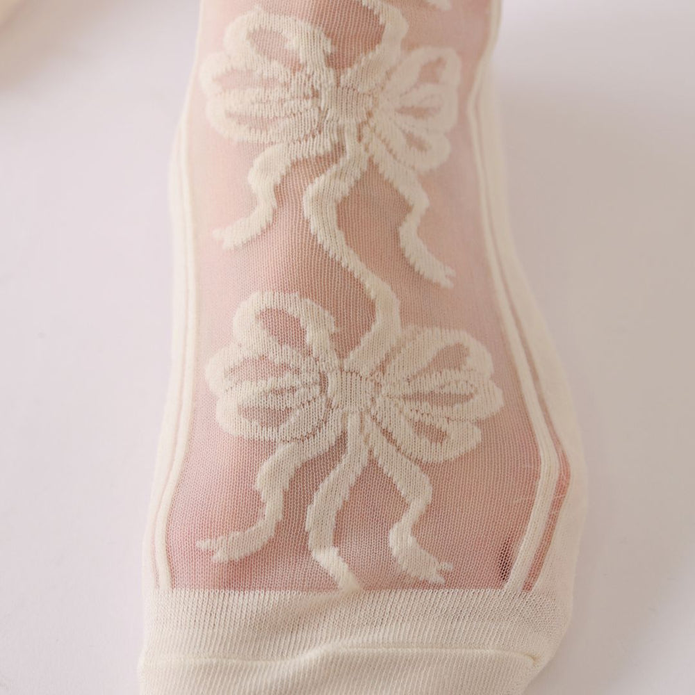 011141451 Ribbon Front Tulle Crew Socks