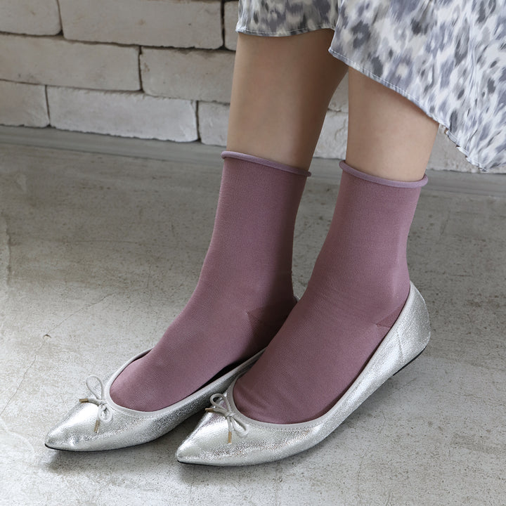 91 Orchid Roll Top Plain Ankle Socks