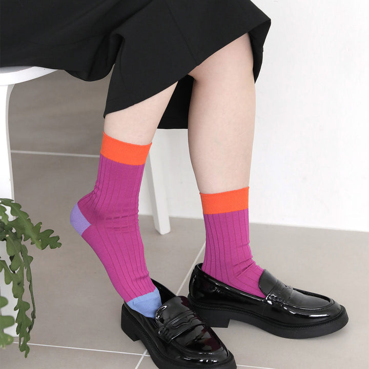 021132276 Coloured Top 8x2 Ribbed Low Crew Socks