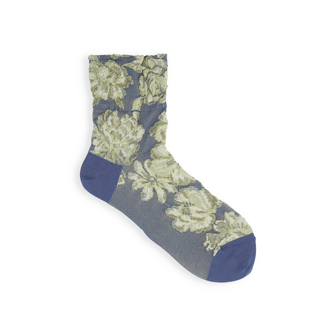 Float Flowers Low Crew Socks Dark Blue