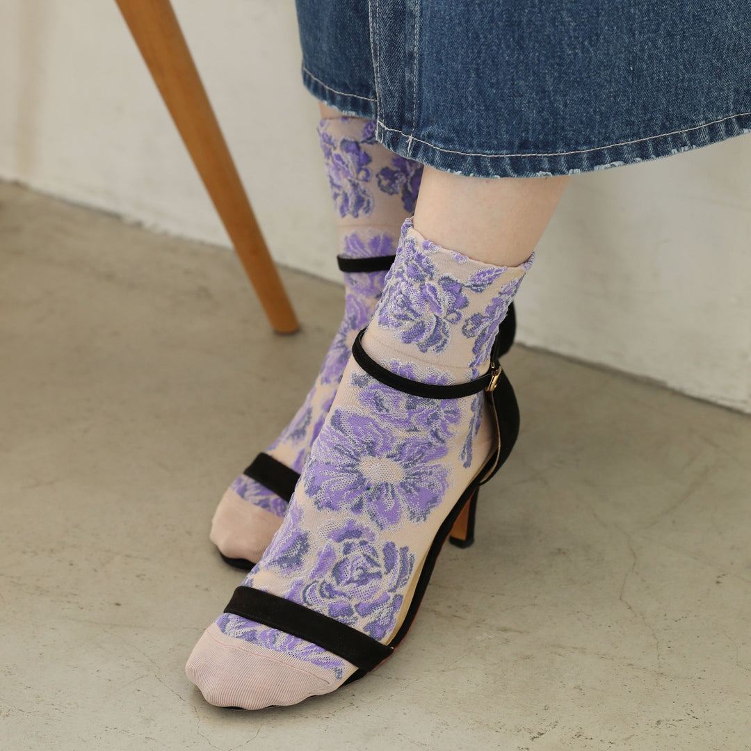 Float Flowers Low Crew Socks Purple