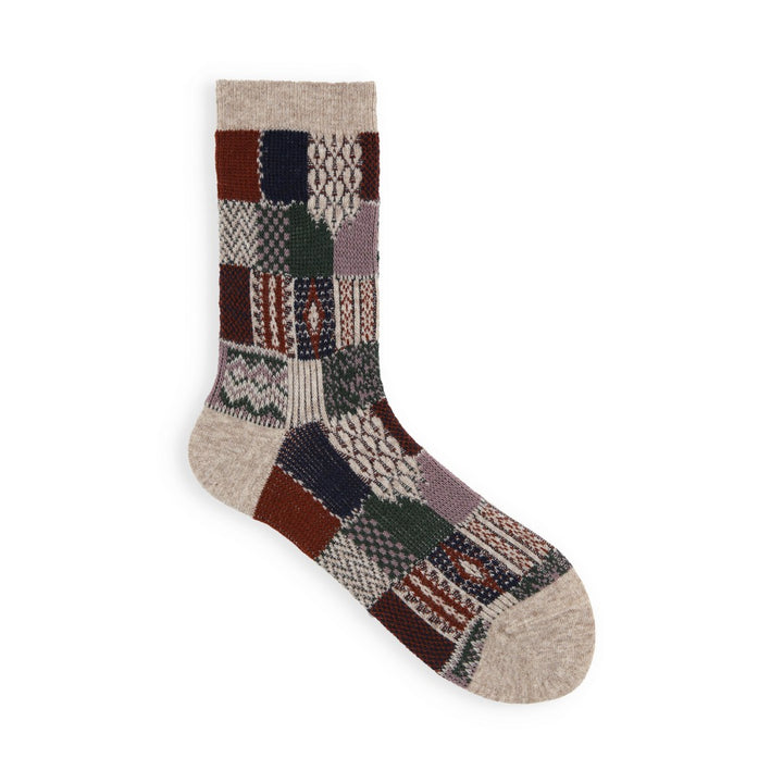 021140621 Wool Jacquard Patchwork Crew Socks