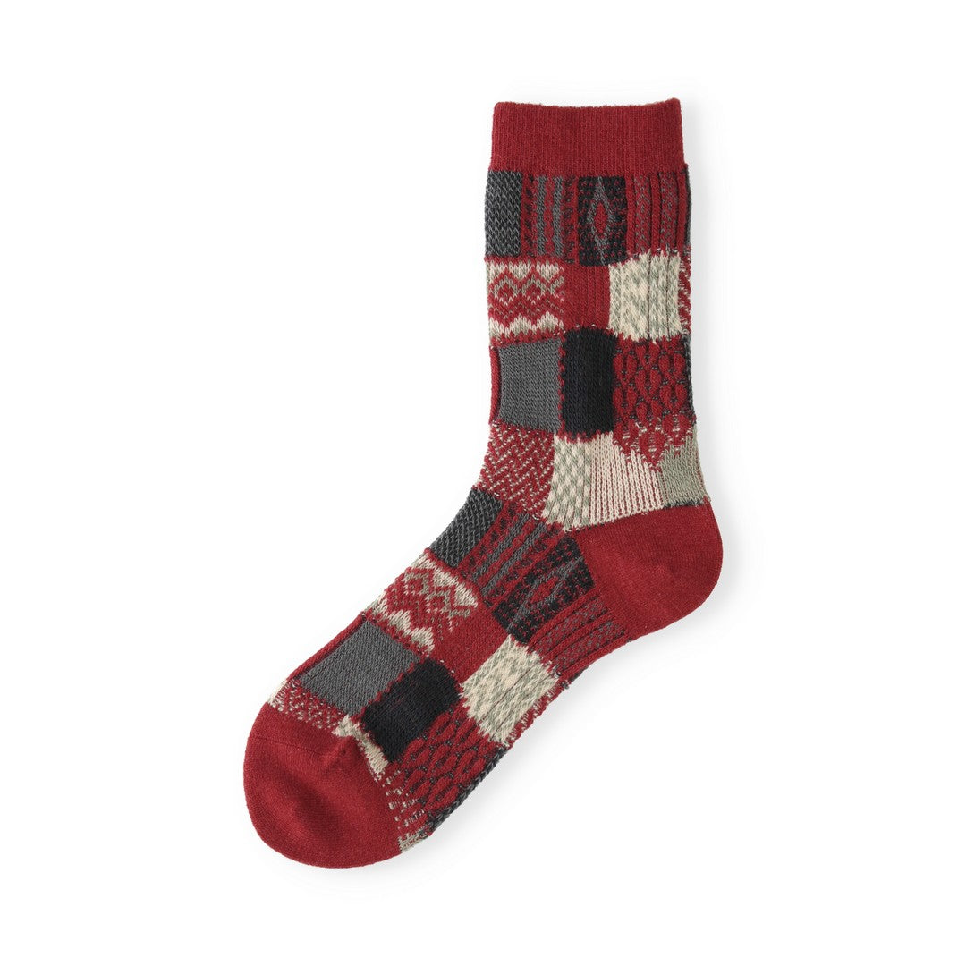 021140621 Wool Jacquard Patchwork Crew Socks