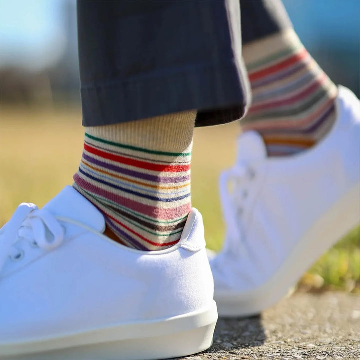 Ivory Multi-Striped Short Socks