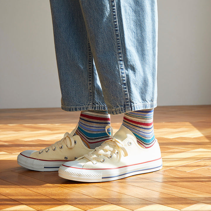 Grey Men Striped Crew Socks