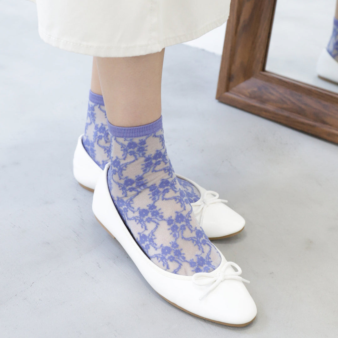 Blue Sheer Flower Socks